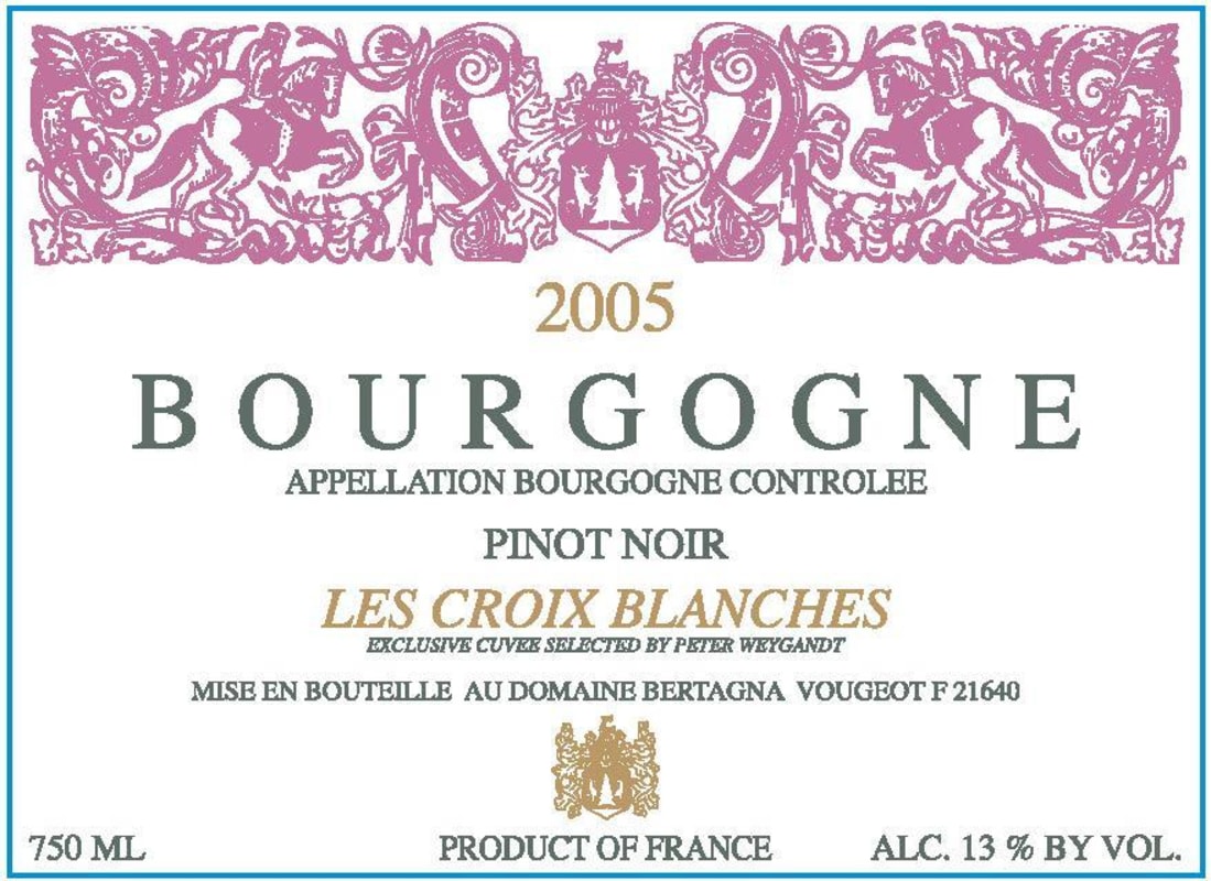 Domaine Bertagna Les Croix Blanches Bourgogne 2005 Front Label