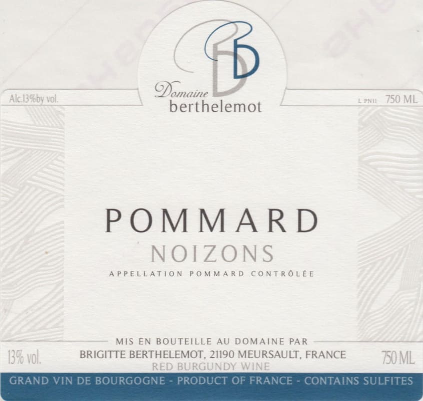 Domaine Berthelemot Pommard Noizons 2013 Front Label