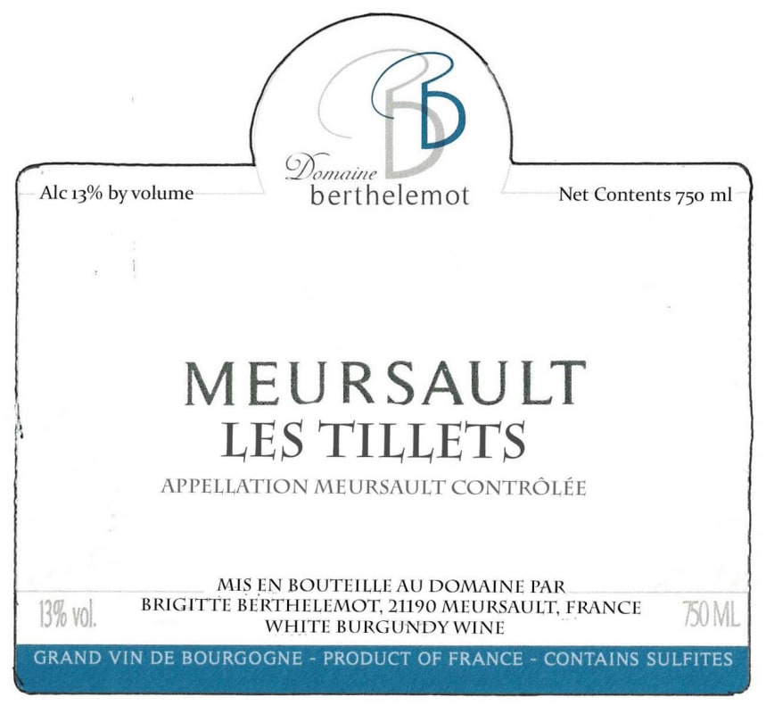 Domaine Berthelemot Meursault Les Tillets 2015 Front Label