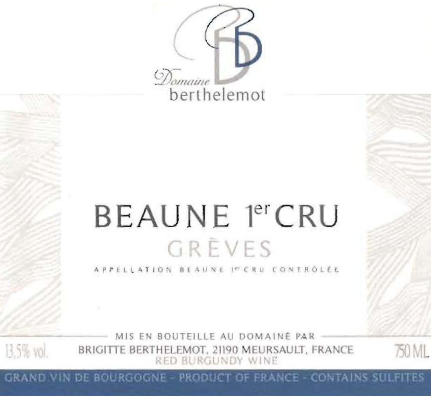 Domaine Berthelemot Beaune Premier Cru Greves 2010 Front Label