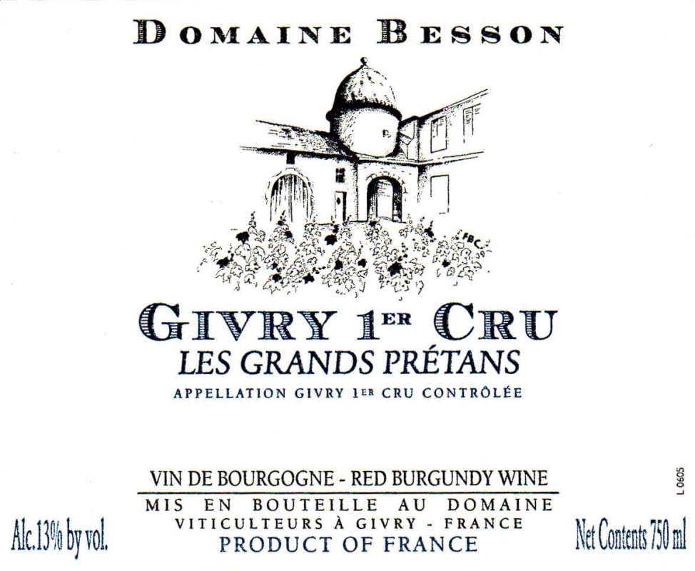 Domaine Besson Givry Les Grands Pretans Premier Cru 2012 Front Label