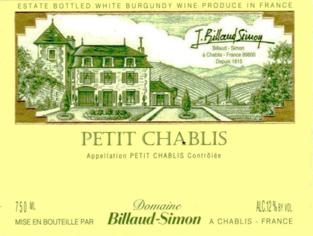 Billaud-Simon Petit Chablis 2012 Front Label