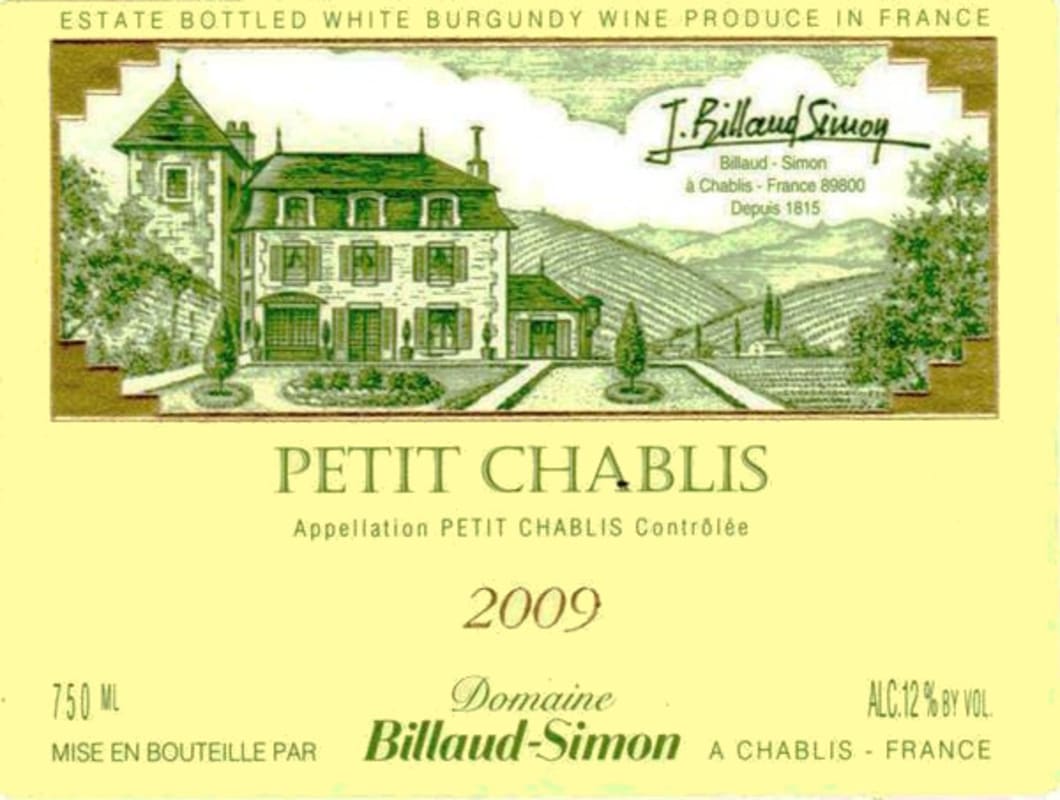 Billaud-Simon Petit Chablis 2009 Front Label