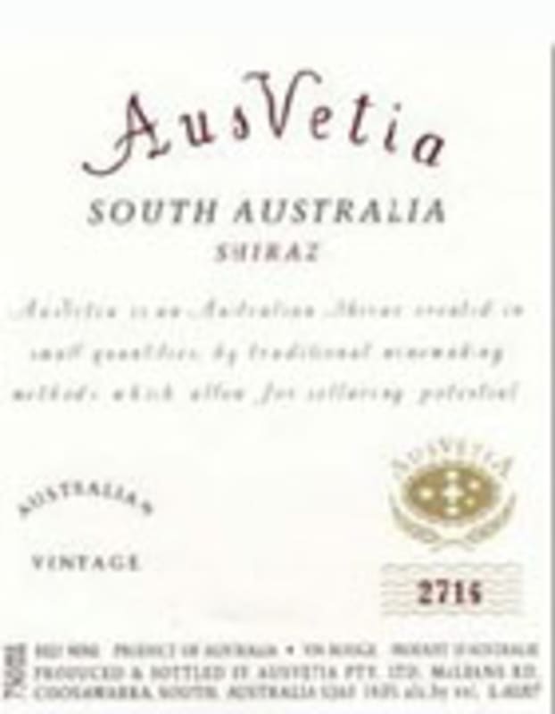 AusVetia Shiraz 2002 Front Label