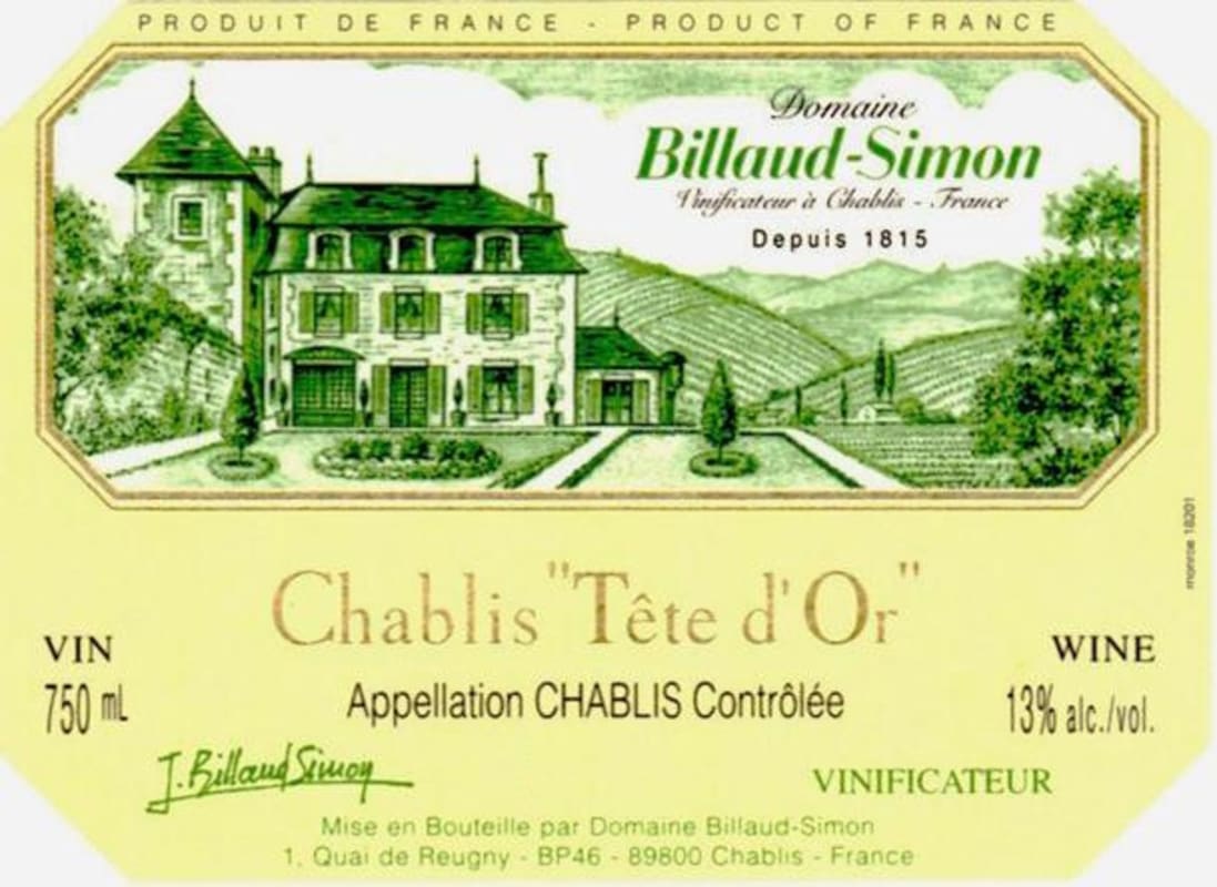 Billaud-Simon Chablis Tete d'Or 2013 Front Label