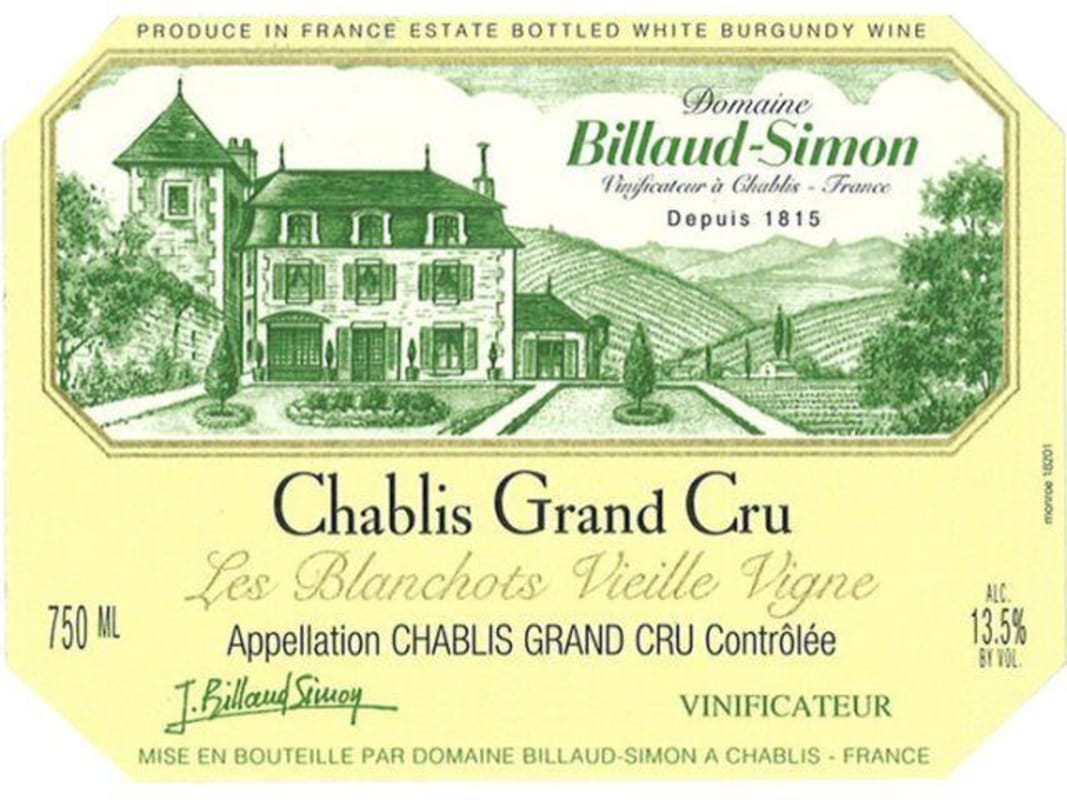 Billaud-Simon Chablis Grand Cru Les Blanchots Vielle Vigne 2010 Front Label