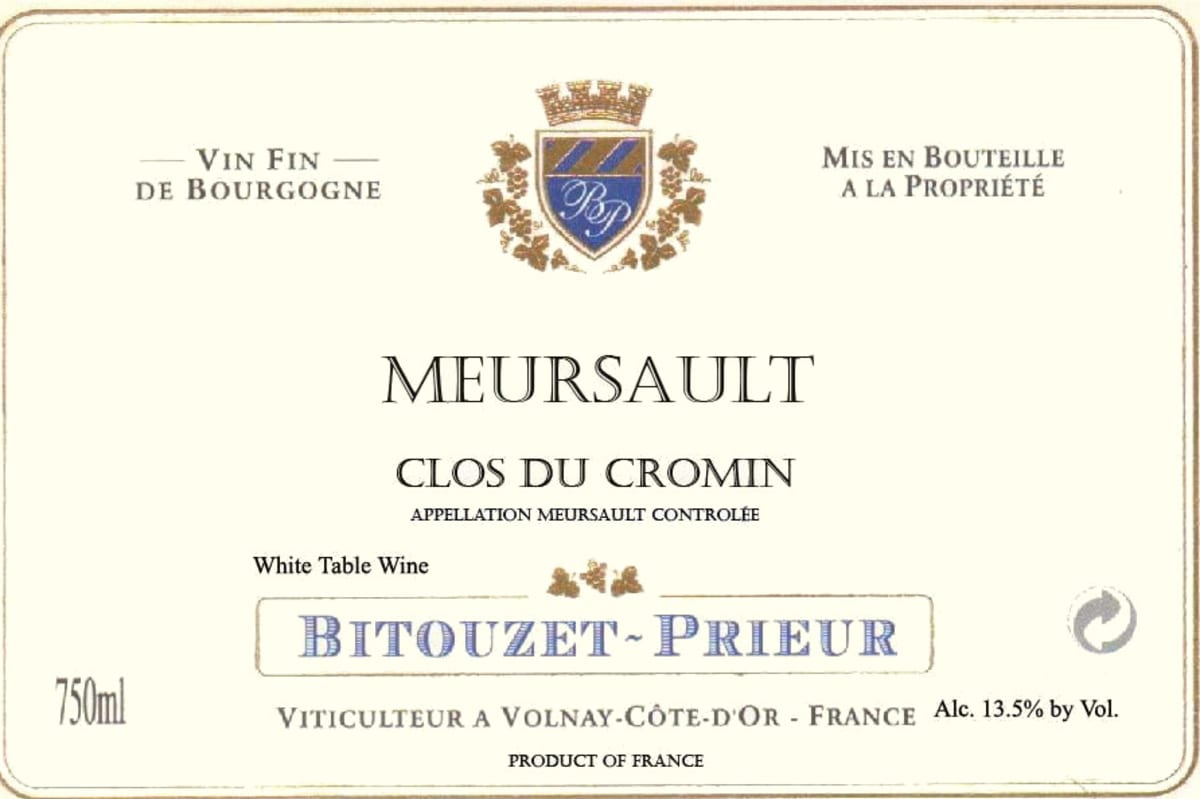 Domaine Bitouzet-Prieur Meursault Clos du Cromin 2010 Front Label
