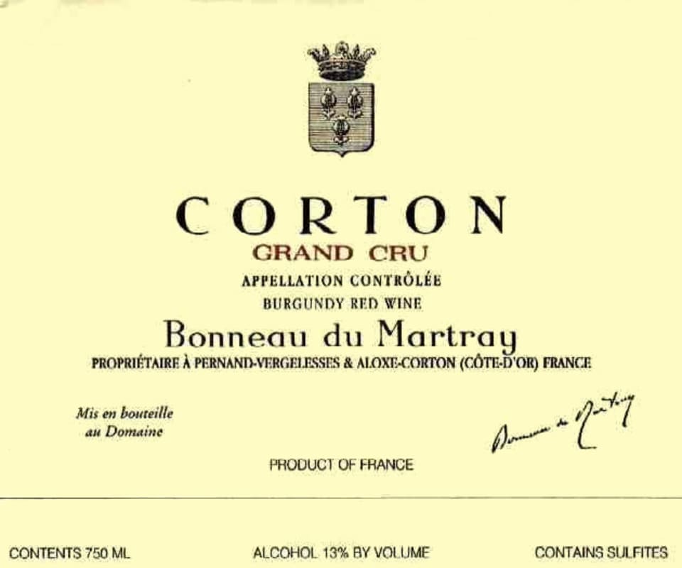 Bonneau du Martray Corton Grand Cru 2002 Front Label