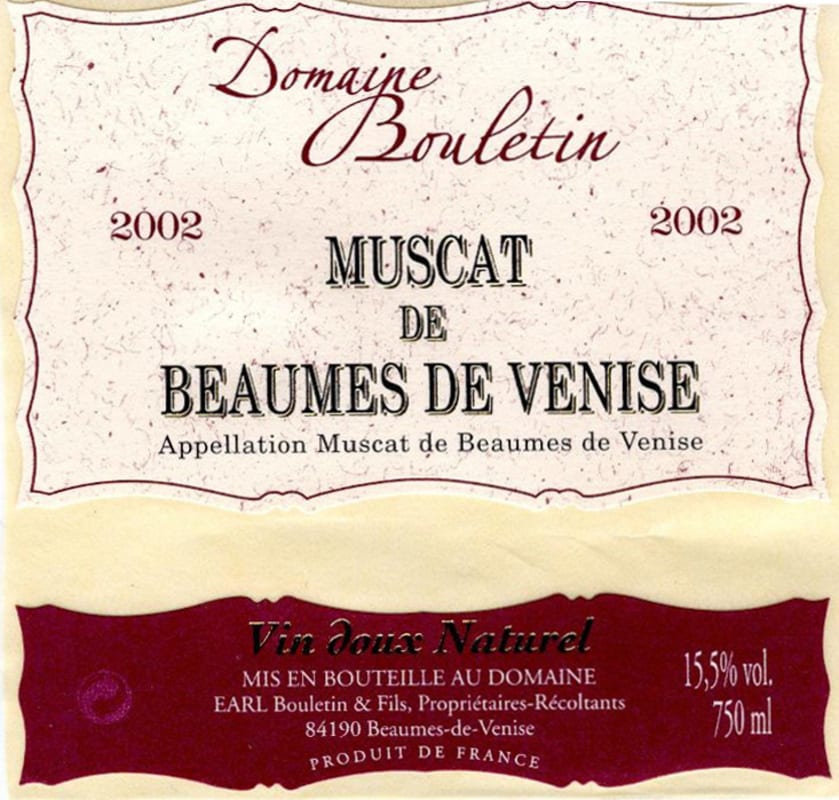 Bouletin Muscat de Beaumes-Venise 2002 Front Label