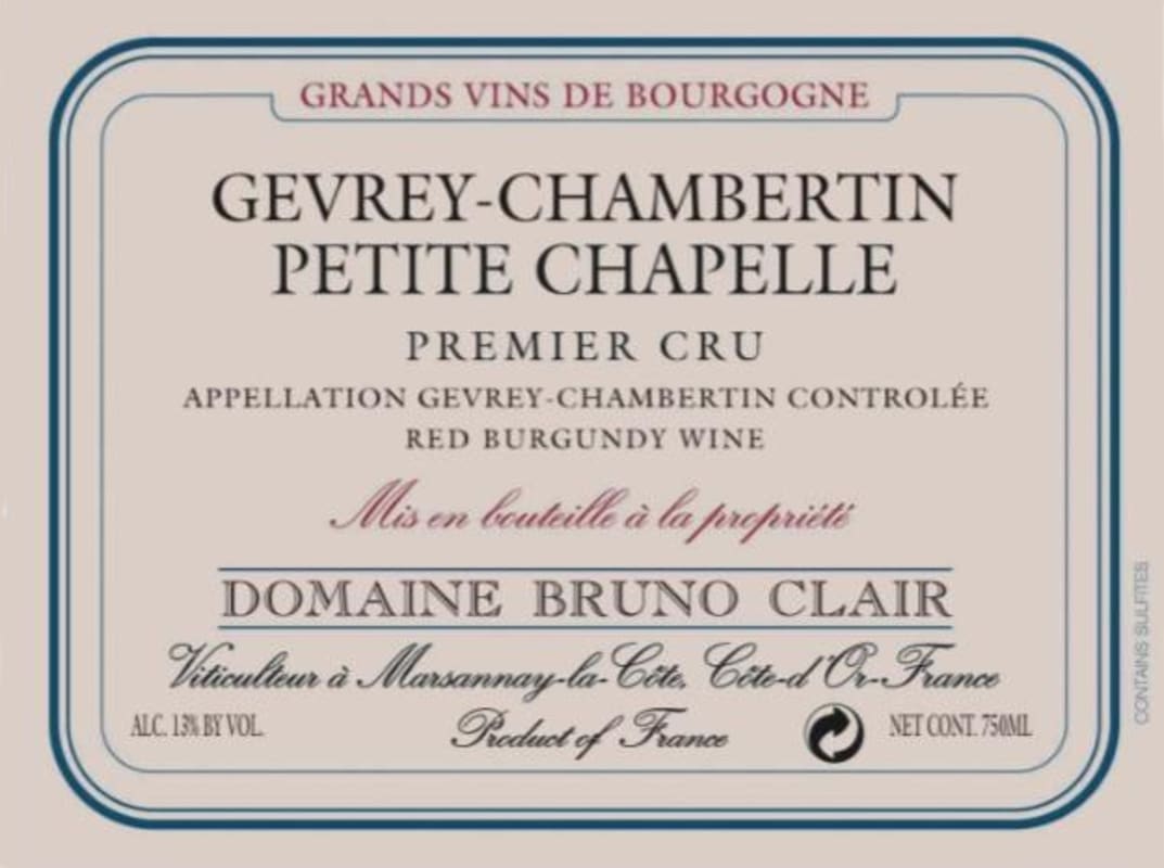 Bruno Clair Gevrey-Chambertin Petite Chapelle 2010 Front Label