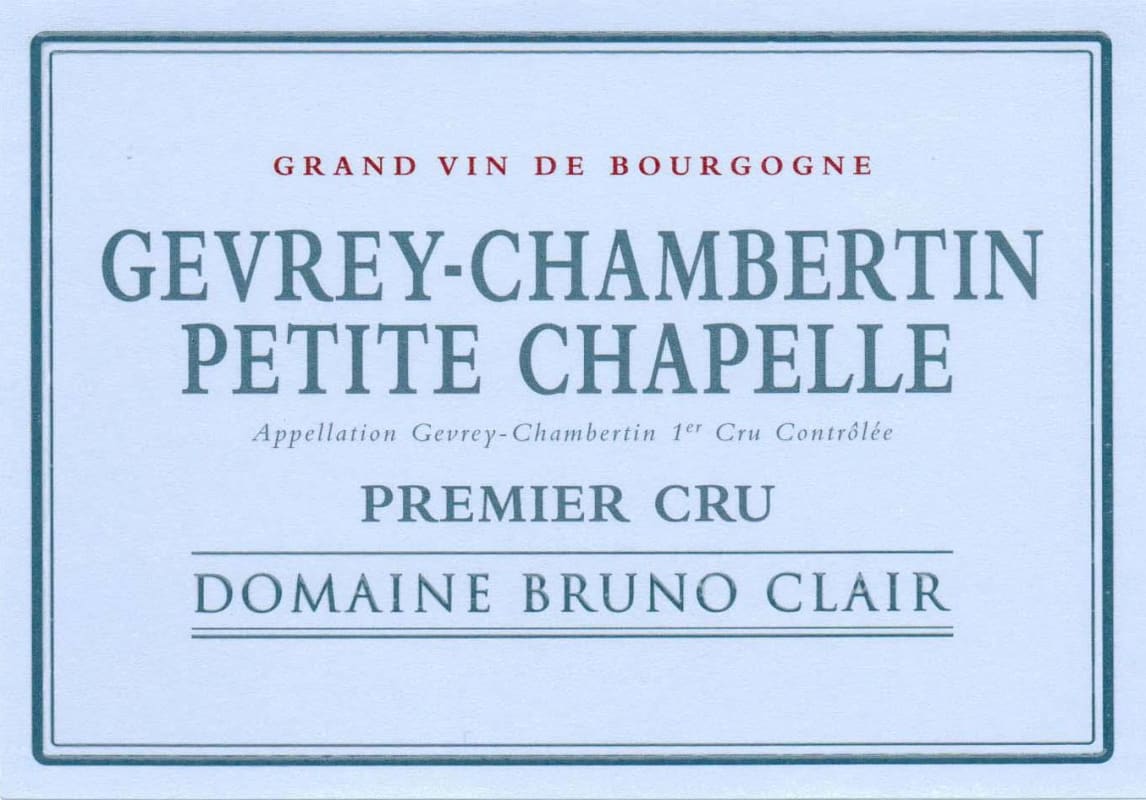 Bruno Clair Gevrey-Chambertin Petite Chapelle 2012 Front Label