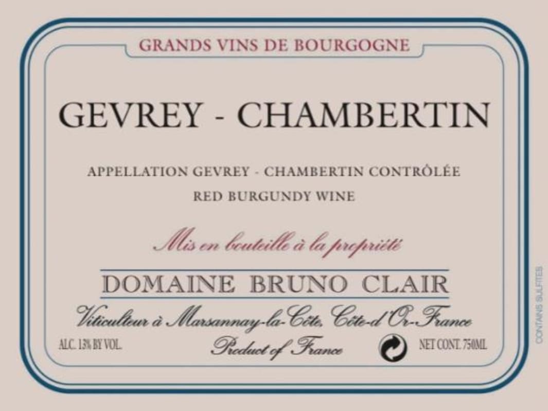 Bruno Clair Gevrey-Chambertin Rouge 2012 Front Label