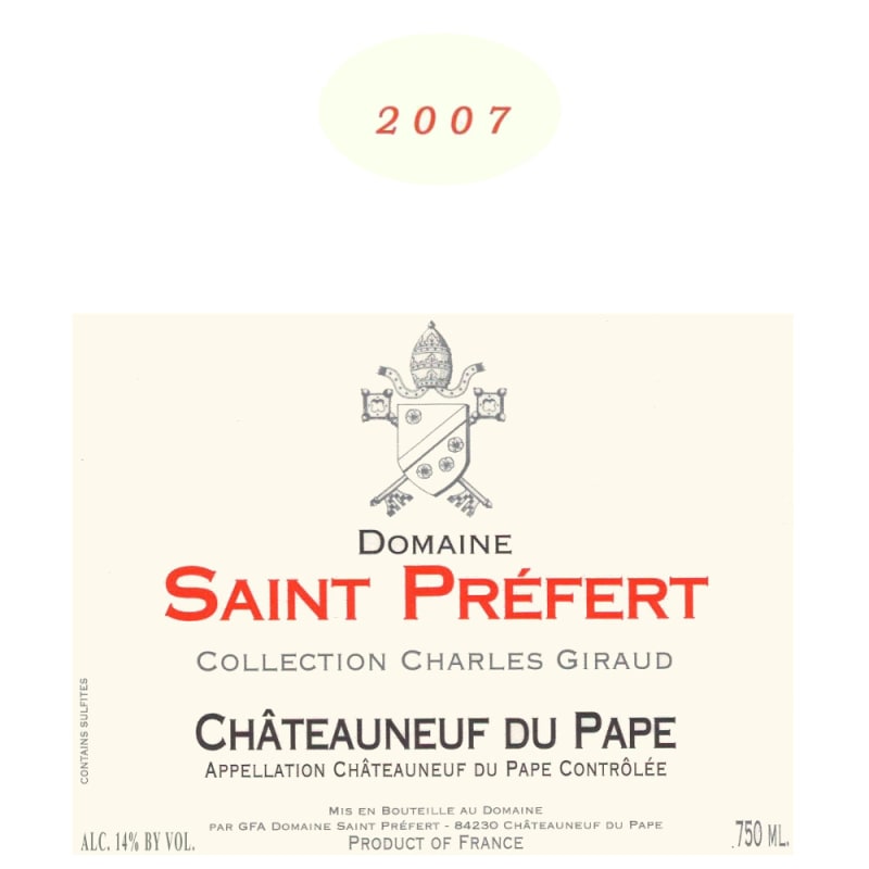 Domaine Saint Prefert Chateauneuf-du-Pape Collection Charles Giraud 2007 Front Label