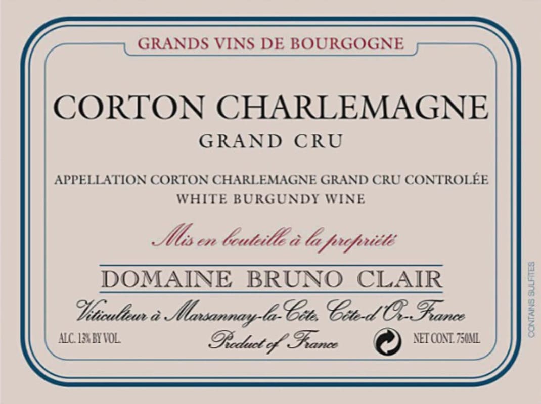 Bruno Clair Corton-Charlemagne Grand Cru 2012 Front Label