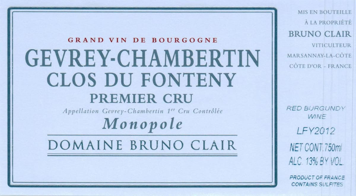 Bruno Clair Gevrey-Chambertin Clos du Fonteny Premier Cru 2014 Front Label