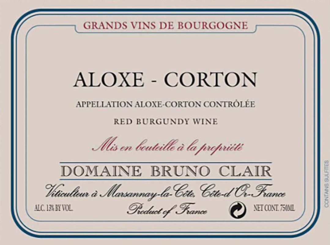 Bruno Clair Aloxe Corton Rouge 2010 Front Label