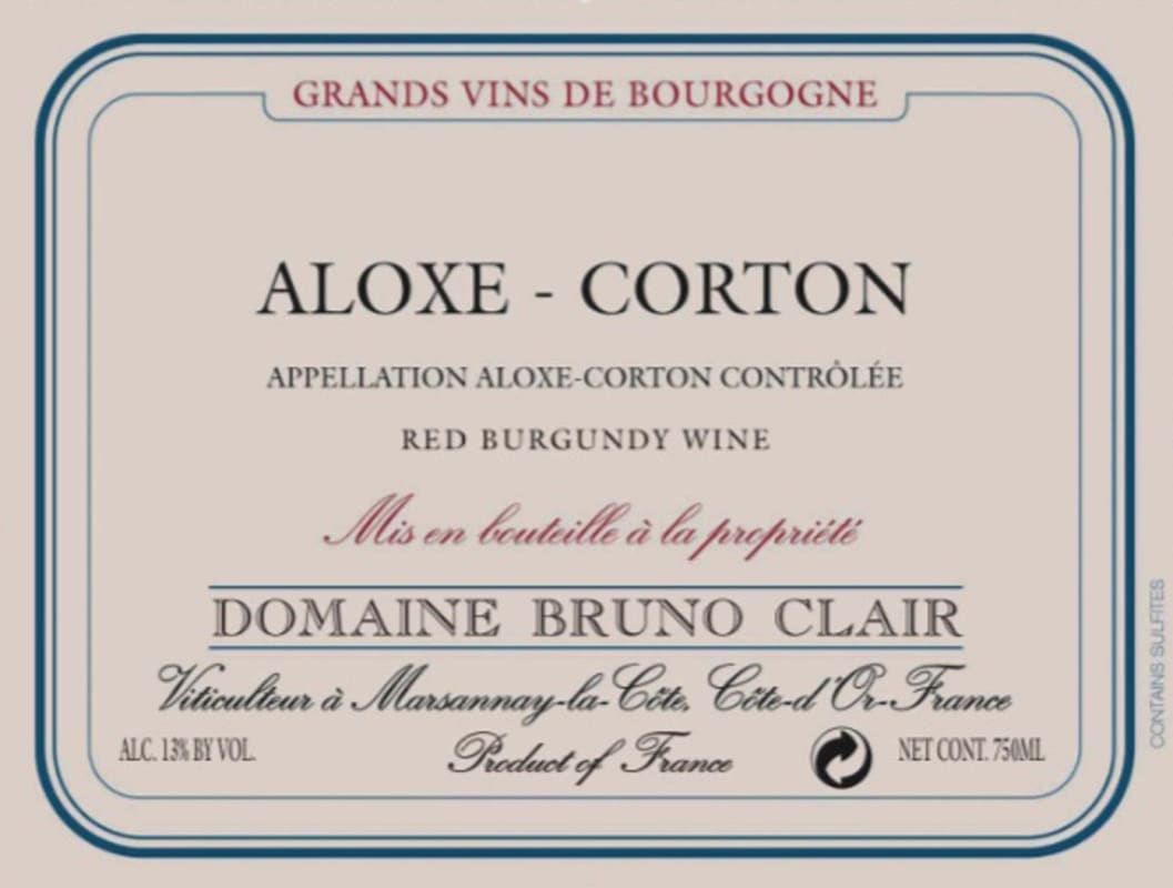 Bruno Clair Aloxe Corton Rouge 2007 Front Label