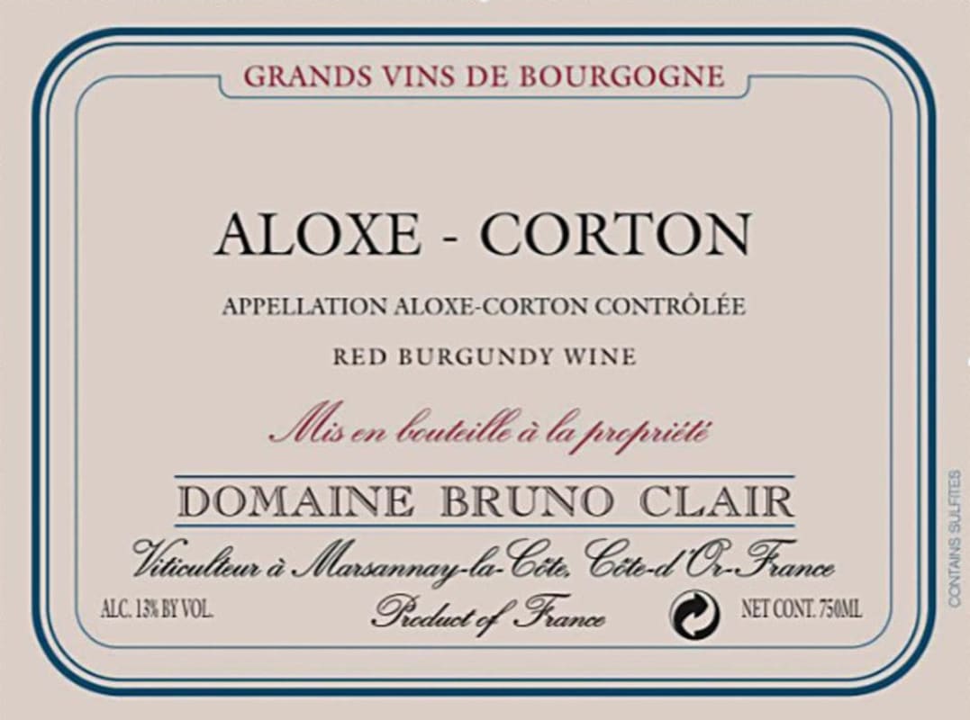 Bruno Clair Aloxe Corton Rouge 2013 Front Label
