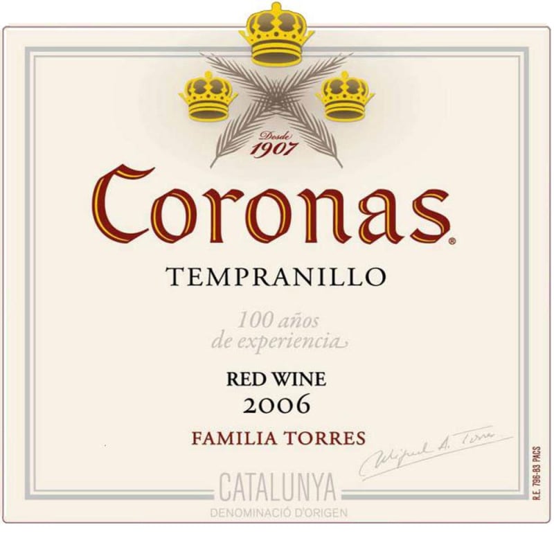 Familia Torres Coronas Tempranillo 2006 Front Label