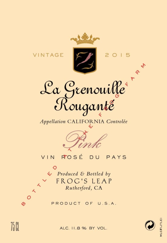 Frog's Leap La Grenouille Rougante Pink 2015 Front Label