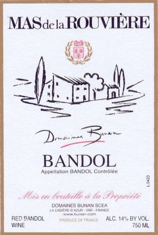Domaines Bunan Mas de la Rouviere Bandol Rouge 2009 Front Label