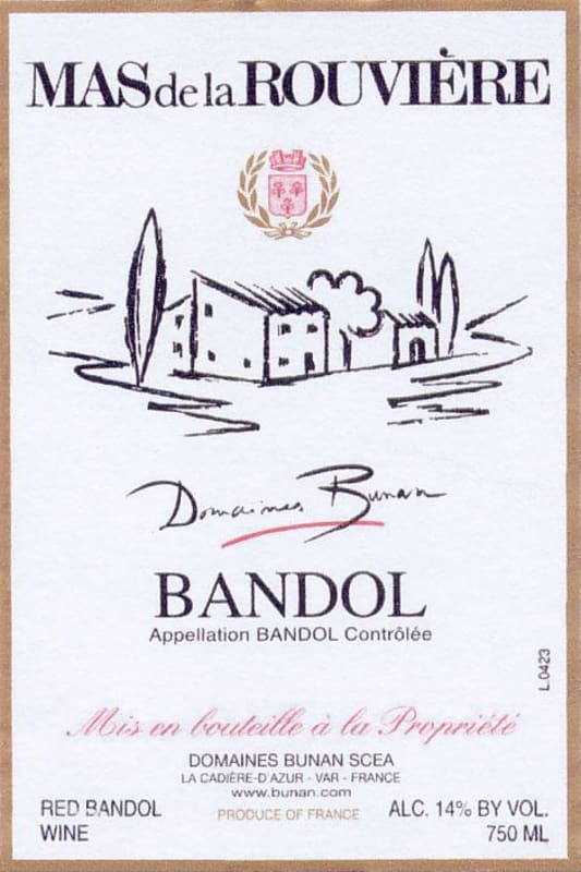 Domaines Bunan Mas de la Rouviere Bandol Rouge 2010 Front Label