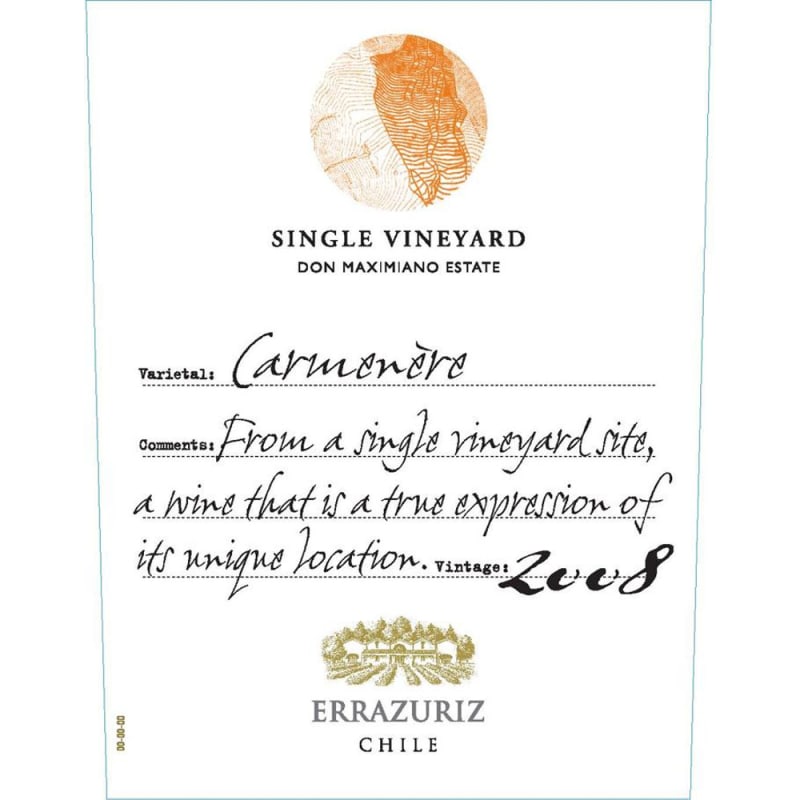 Errazuriz Single Vineyard Carmenere 2008 Front Label