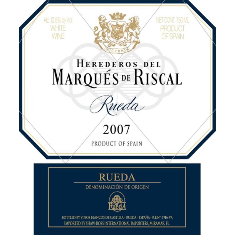 Marques de Riscal Rueda Verdejo 2007 Front Label