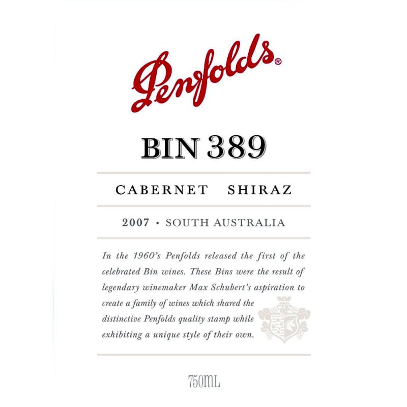 Penfolds Bin 389 Cabernet-Shiraz 2007 Front Label