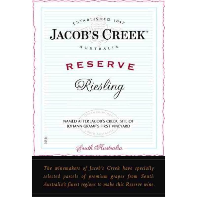 Jacob's Creek Reserve Riesling 2009 Front Label