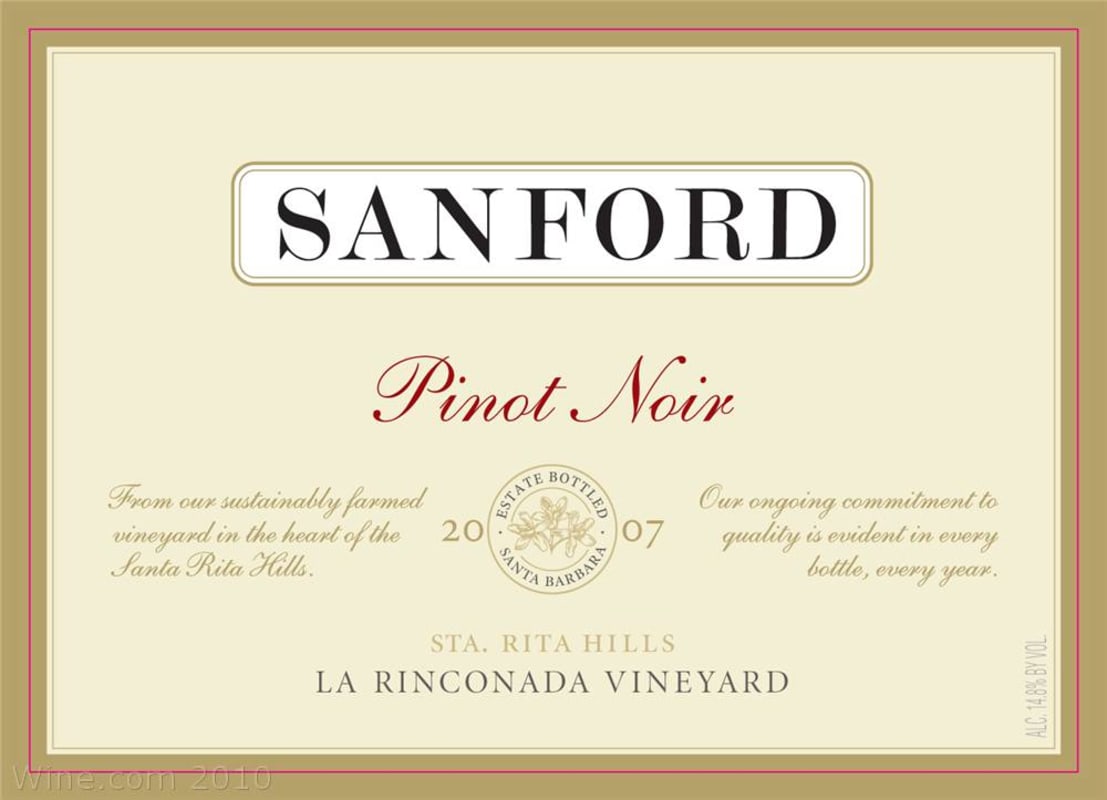 Sanford La Rinconada Vineyard Pinot Noir 2007 Front Label