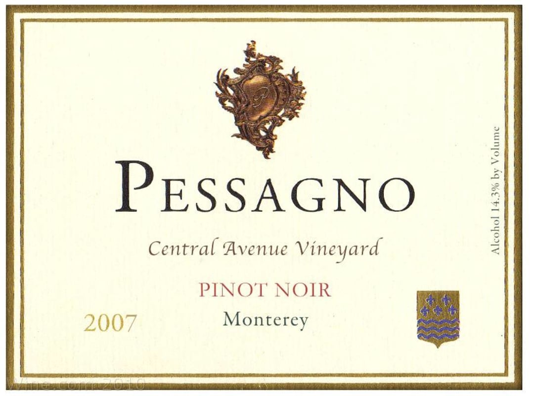 Pessagno Winery Central Avenue Pinot Noir 2007 Front Label