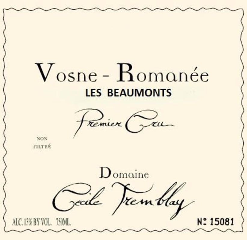 Domaine Cecile Tremblay Vosne-Romanee Les Beaumonts Premier Cru 2012 Front Label