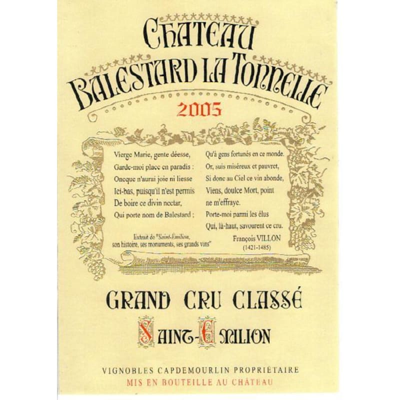 Chateau Balestard La Tonnelle 2005 Front Label