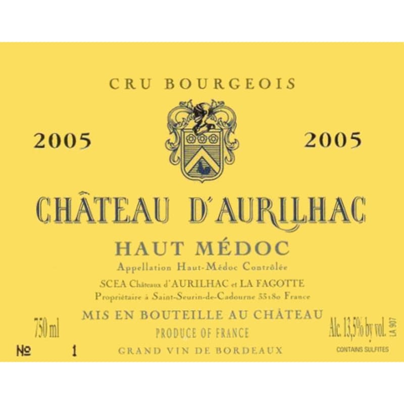 Chateau d'Aurilhac Haut Medoc 2005 Front Label