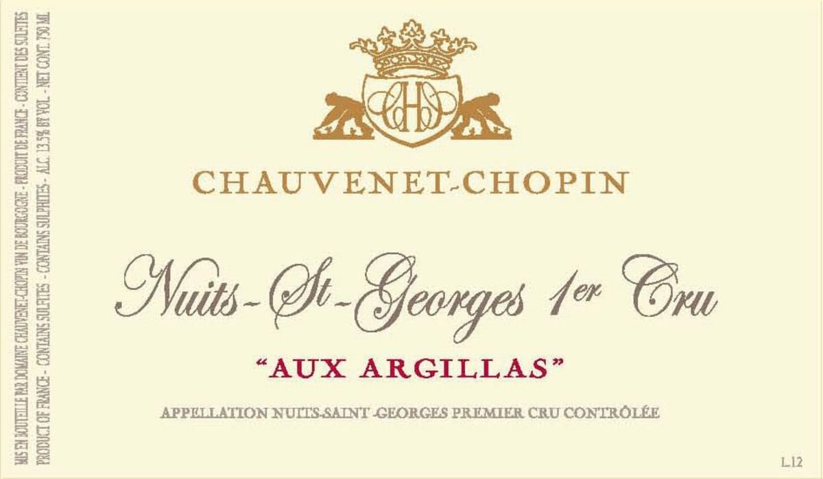 Chauvenet-Chopin Nuits-St. Georges Aux Argillas 2012 Front Label