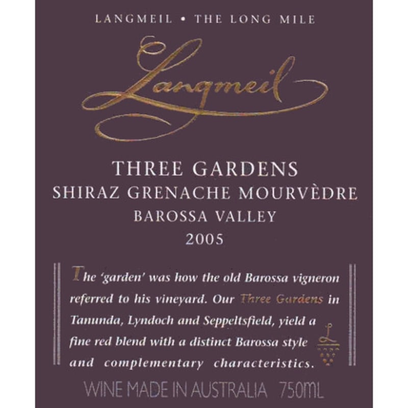 Langmeil Three Gardens SMG 2005 Front Label