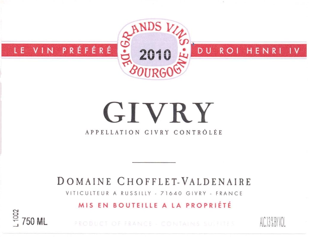 Domaine Chofflet Givry Rouge 2010 Front Label