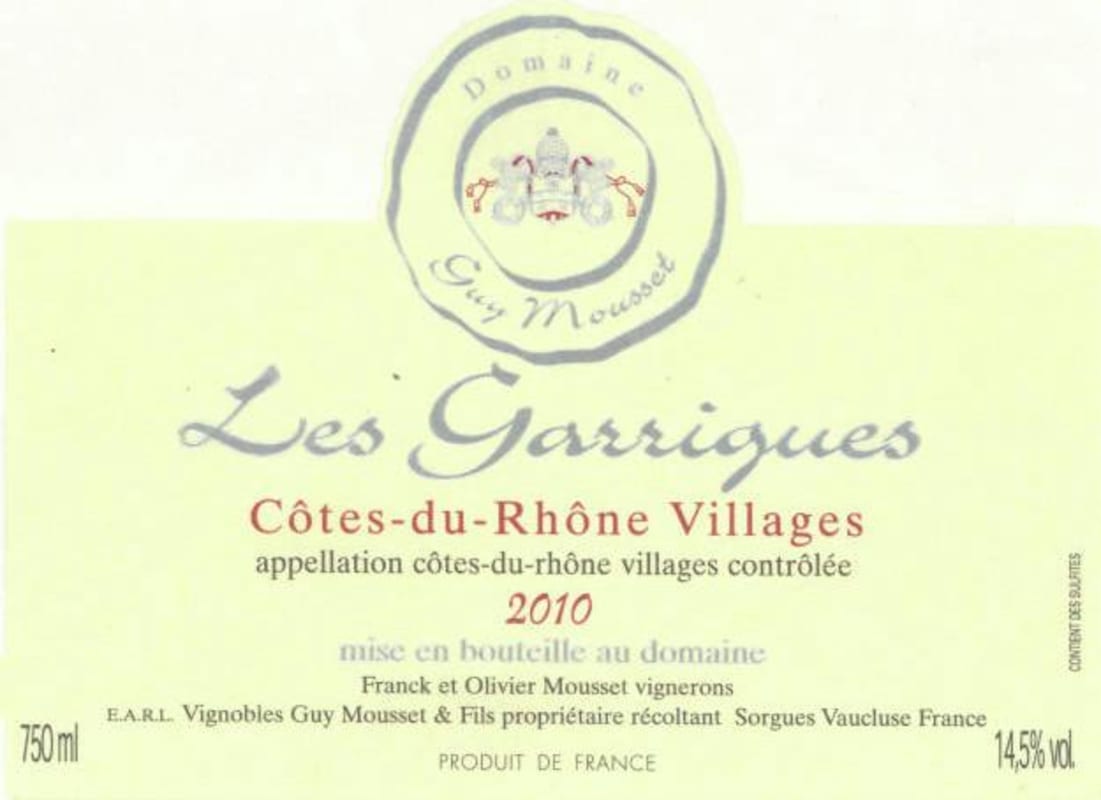 Clos St. Michel Cotes du Rhone Les Garrigues 2010 Front Label