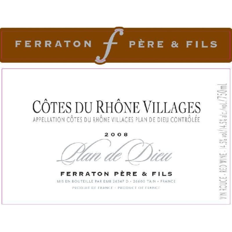 Ferraton Pere & Fils Plan de Dieu Cotes du Rhone Villages 2008 Front Label