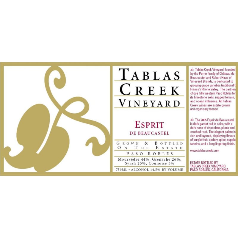 Tablas Creek Esprit de Beaucastel Rouge (375ML half-bottle) 2006 Front Label