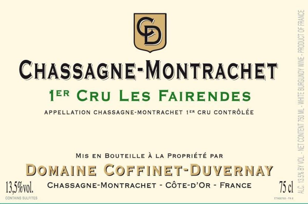 Domaine Coffinet-Duvernay Chassagne-Montrachet Les Fairendes Premier Cru 2012 Front Label