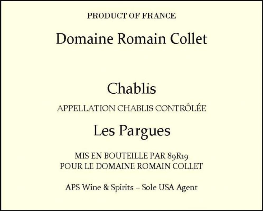 Jean Collet Chablis Les Pargues 2012 Front Label