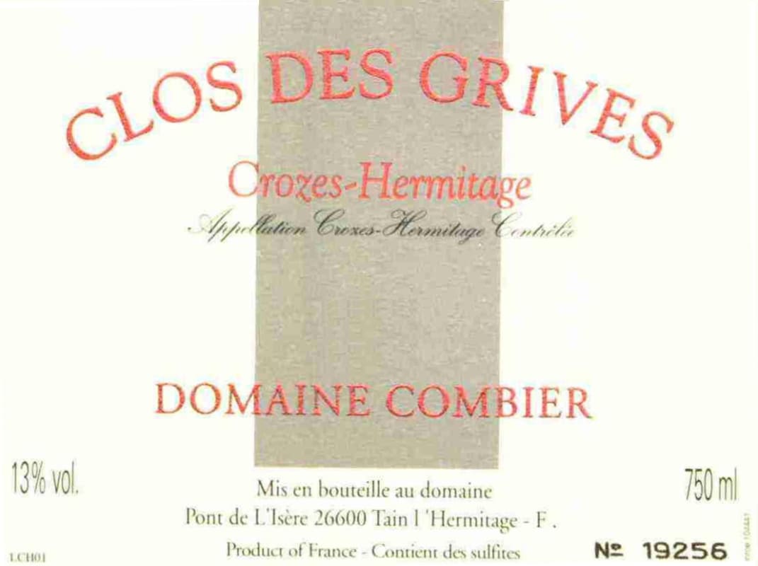Domaine Combier Crozes Hermitage Clos des Grives Blanc 2013 Front Label