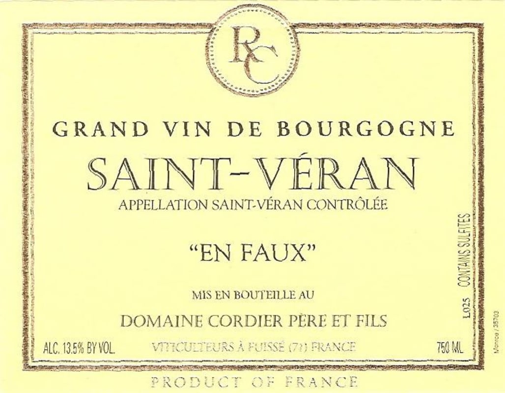 Cordier Saint Veran En Faux 2011 Front Label