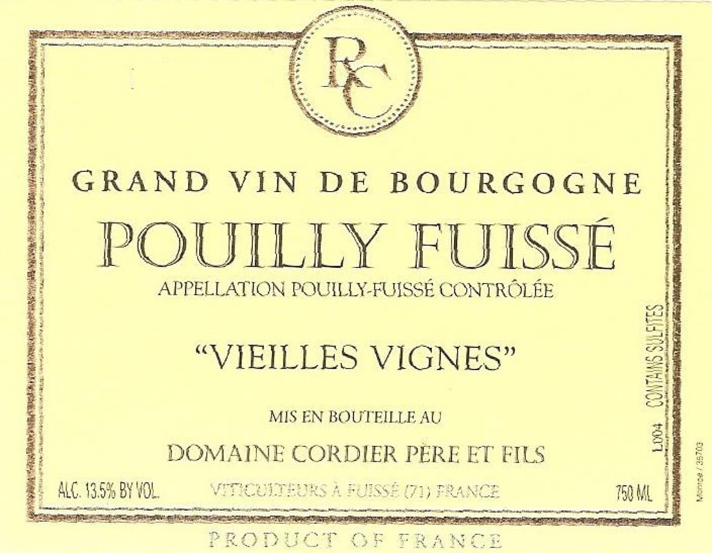 Cordier Pouilly Fuisse Vieilles Vignes 2008 Front Label