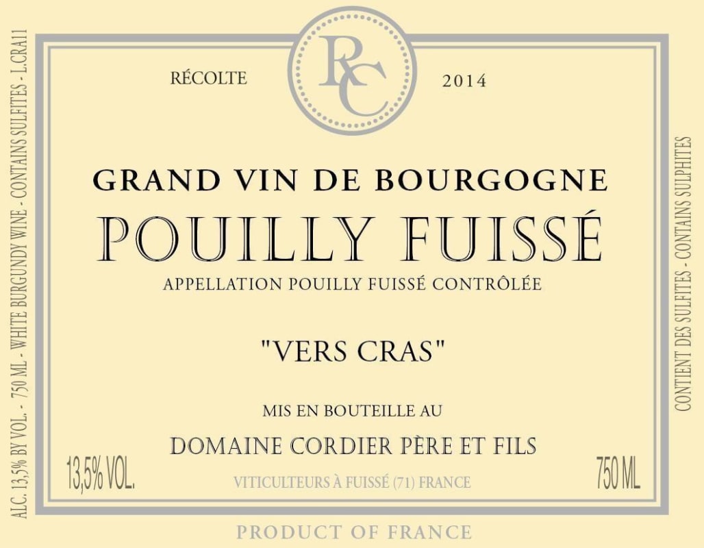 Cordier Maconnais Pouilly Fuisse Vers Pouilly 2014 Front Label