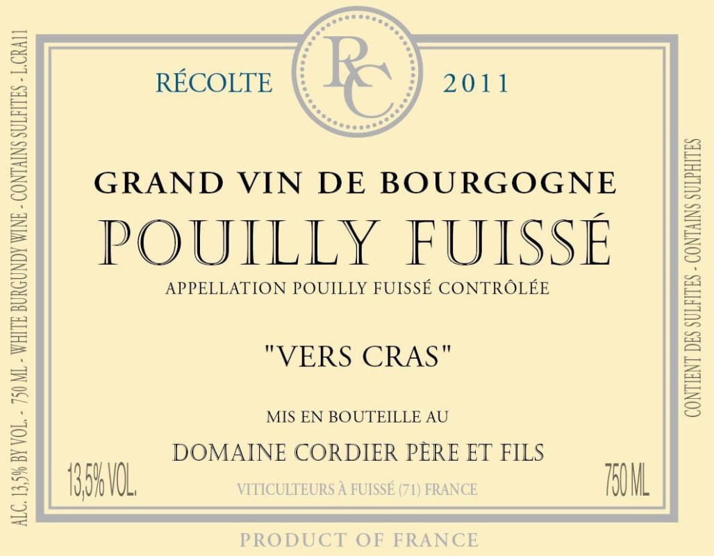 Cordier Maconnais Pouilly Fuisse Vers Pouilly 2011 Front Label