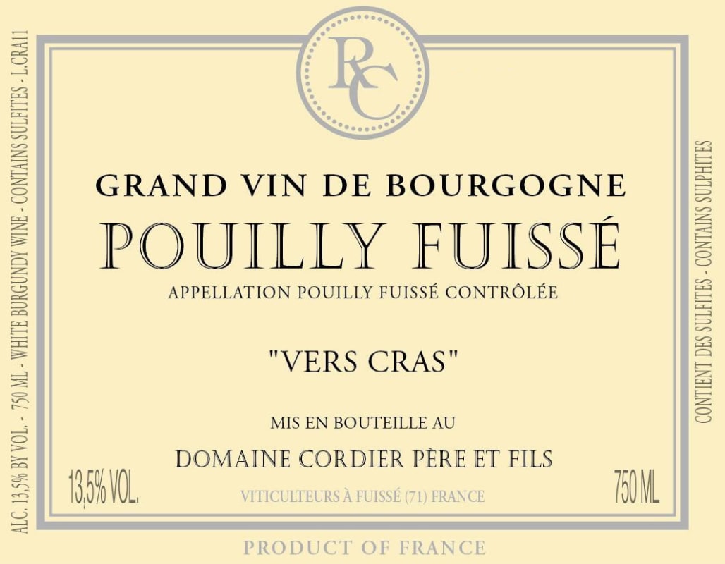 Cordier Pouilly Fuisse Vers Cras 2013 Front Label