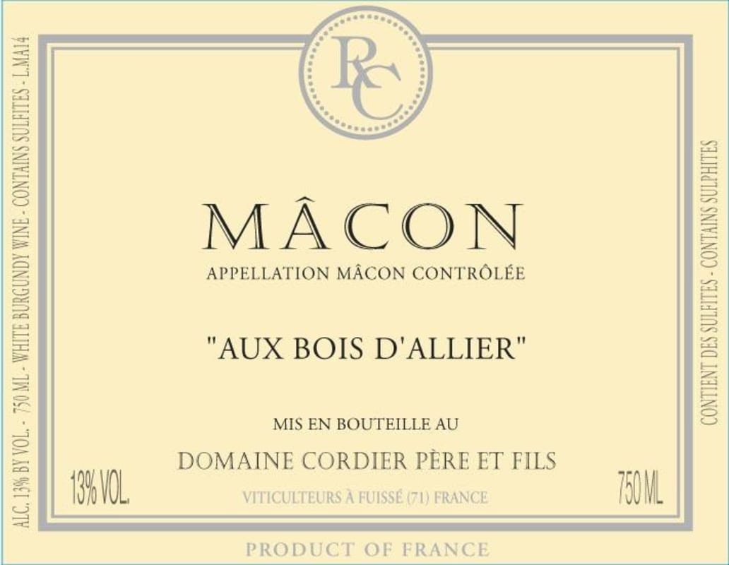 Cordier Macon Aux Bois D'Allier 2015 Front Label